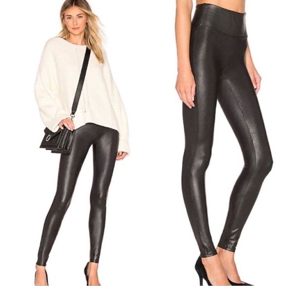 SPANX Faux Leather Legging Women Medium Black High Waist Rise - Picture 1 of 10